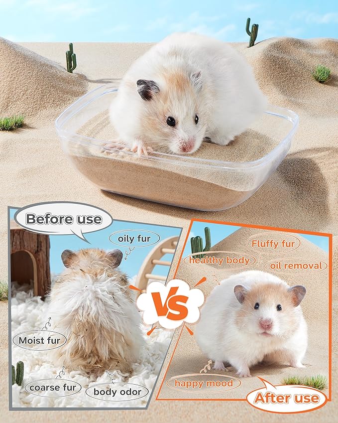 Hamster Bath Sand, 35oz Natural Desert Sand | Dust-Reduced Potty Litter Sand forHamster Gerbil Syrian Mice and Other Small Animals (Brown)