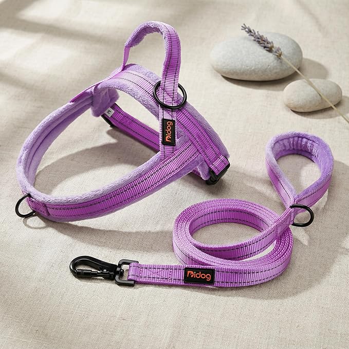 Didog Soft Flannel Padded Dog Vest Harness, No Pull/Quick Fit Reflective Dog Strap Harness, Easy for Training Walking (M:Chest 22-26", Purple)