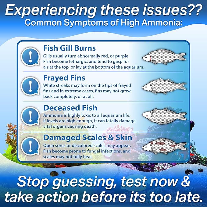 Ammonia Test Strips for Freshwater & Saltwater Fish Tank - Testing Strips for Fresh & Salt Water Aquarium - Lab Grade Water Tester Kit - 100 Count