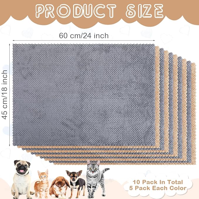 VitalCozy 10 Pcs Guinea Pig Cage Liners Washable Rat Bedding for Guinea Pigs Controlling Absorbent Waterproof Pee Pads Blanket for Rabbits Hamster Small Animal Chinchilla(Grid,18x24 Inch,Gray Coffee)