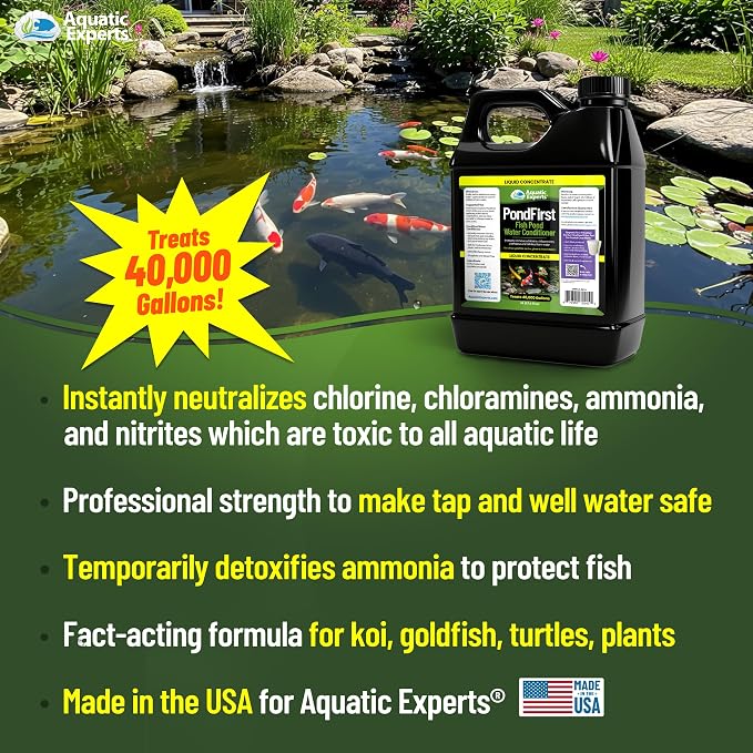 PondFirst Pond Water Conditioner - Concentrated Instant Dechlorinator for Fish Ponds, Makes Water Safe for Koi and Goldfish, Made in The USA, Aquatic Experts (Liquid - 2 Liters)