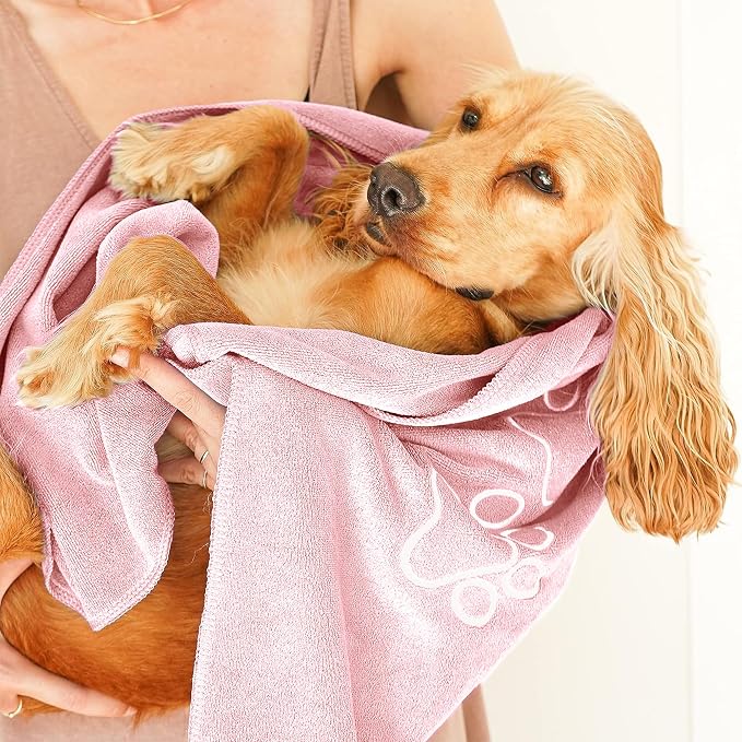 Luzia Unconditional Love | Premium Pet Drying Towel | Ultra Absorbent and Soft Microfiber Towel for Dogs and Cats (Pink) XL