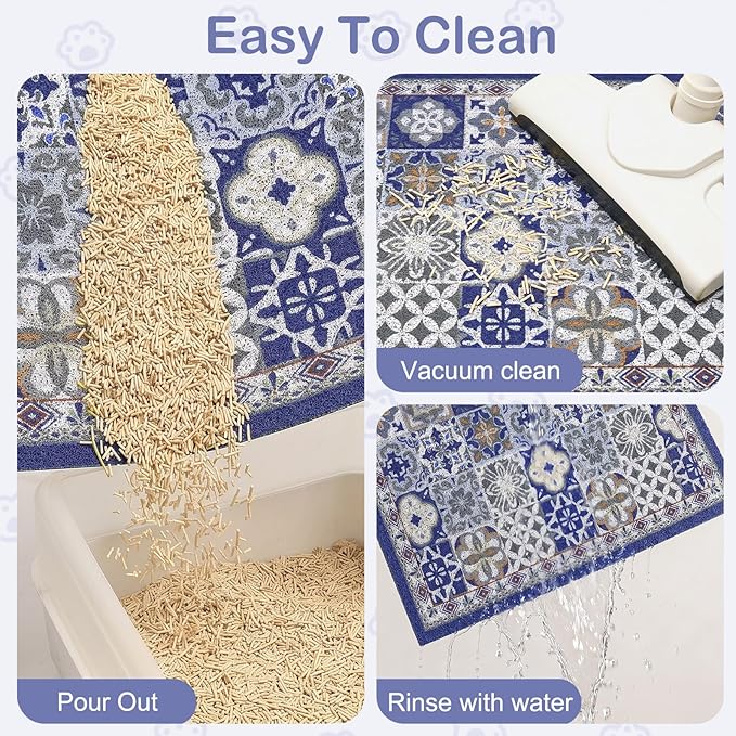 Glittme Cat Litter Mat with Non-Slip Bottom Litter Box Mat 24"X15" Litter Trapping Mat Easy to Clean Washable Cat Food Mat for Kitty,S