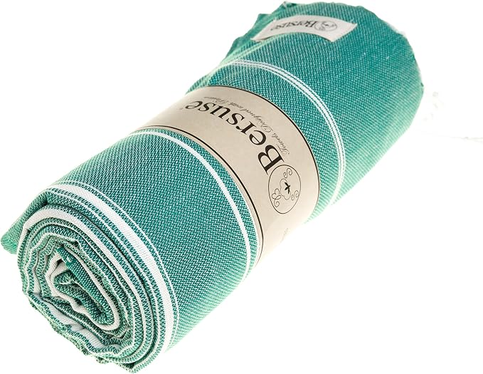 Bersuse Towels Anatolia XL Beach Blanket Throw Blanket Turkish Towel 100% Cotton Extra-Large Quick-Dry Lightweight Premium Peshtemal Towel - 61x82 Inches, Teal