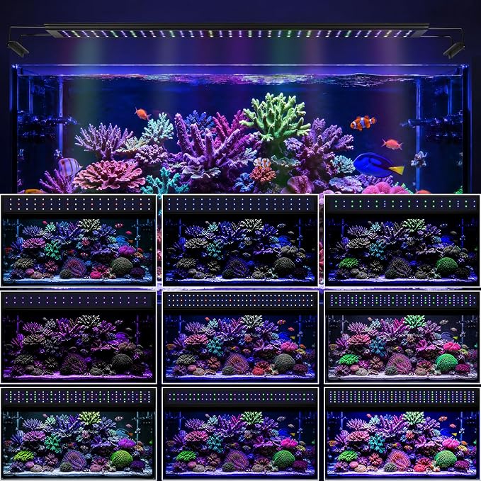 36W LED Saltwater Aquarium Light, Marine Reef Lights for Coral with White, Blue, Cyan, UV Violet LEDs Dimmer 7/24 Timer for SPS/LPS Corals Fish Tanks (18-24in)