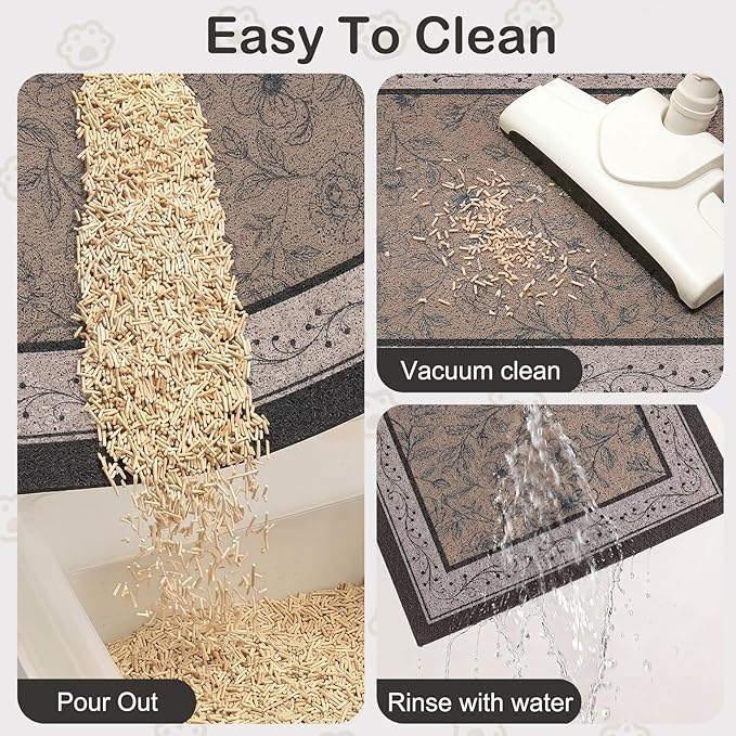 Glittme Cat Litter Mat with Non-Slip Bottom Litter Box Mat 24"X15" Litter Trapping Mat Easy to Clean Washable Cat Food Mat for Kitty,S