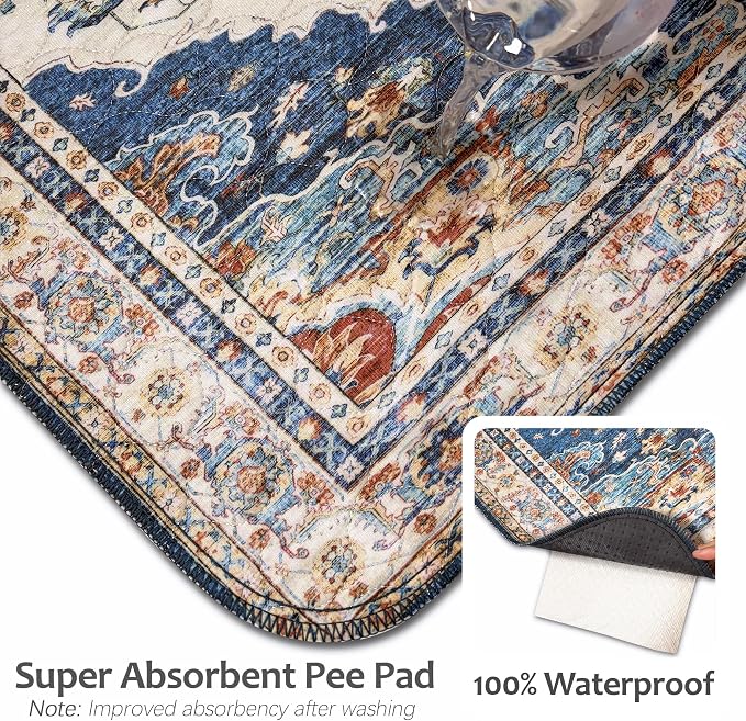 Washable Pee Pads for Dogs, Reusable Puppy Potty Training Pads, Ultra-Absorbent Thick Waterproof Leak-Proof Non-Slip Pads & Mat for Crate, Playpen, Floor, Whelping & Housebreaking , 2 Pack 24"x48"