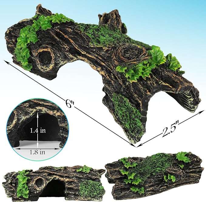 MyLifeUNIT Fish Tank Decor, 2 Pack Artificial Aquarium Coral Reef Rock Decorations for Betta, Goldfish to Breed, Play, Hide and Rest (Coral Reef Mountain+Hollow Tree Trunk)
