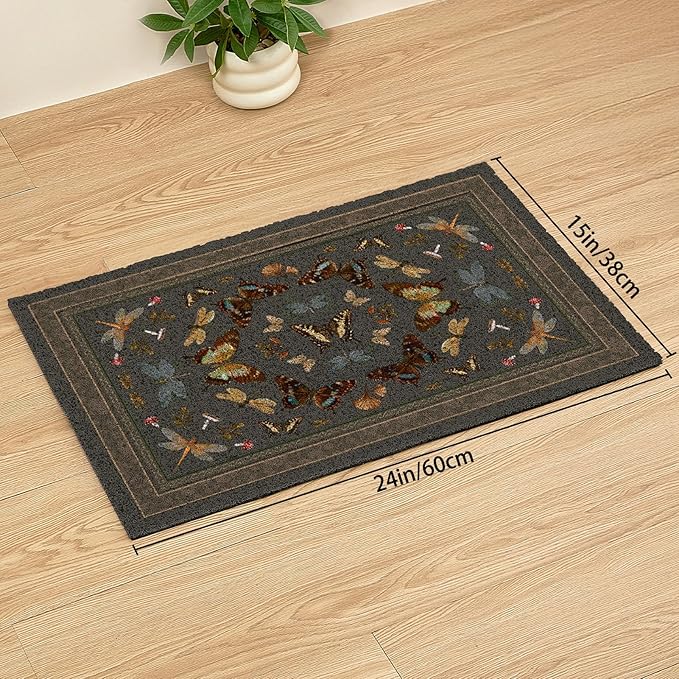 Unicorn Catcher Cat Litter Mat 24" x 15" Non-Slip Litter Box Mat Washable Litter Catcher Mat for Litter Box Indoor Food Mat Supplies Essentials,Dark Brown