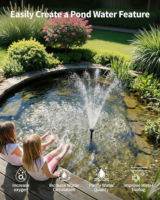 Pond Pump with LED Lights, 660GPH Submersible Pump RGB Pond Filter System with Adjustable Height & Water Flow for Garden Pond Fish Tank Day & Night Pond Decoration -P1104D