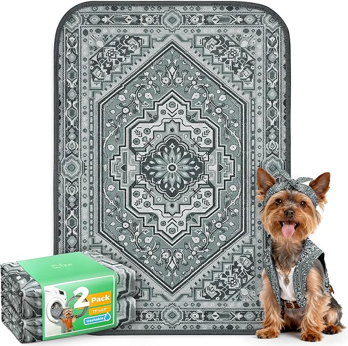 FXW Washable Pee Pads for Dogs, Puppy Pads with Super Absorbent, Specifically Designed for 24inch Cages, 17" x 23" Rectangle, Boho Grey, 2 Packs