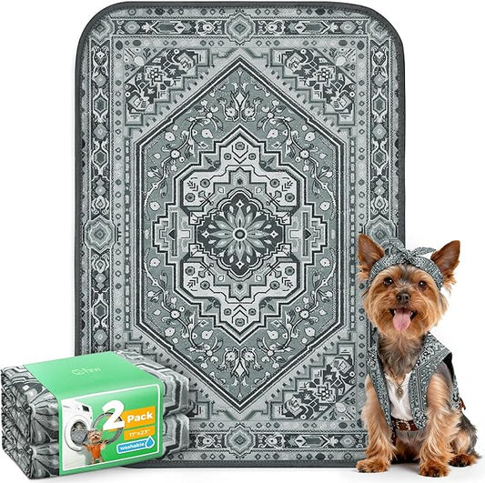 FXW Washable Pee Pads for Dogs, Puppy Pads with Super Absorbent, Specifically Designed for 24inch Cages, 17" x 23" Rectangle, Boho Grey, 2 Packs