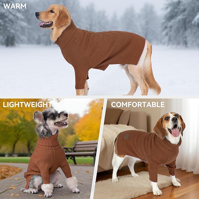 cyeollo 4XL Dog Sweater, Stretchable & Cozy Warm Dog Sweaters for Large Dogs Boy, Pullover Knit Fall Winter Sweatshirt for Giant Breeds Big Dogs Clothes, Doberman Great Dane Apparel, Brown XXXXL