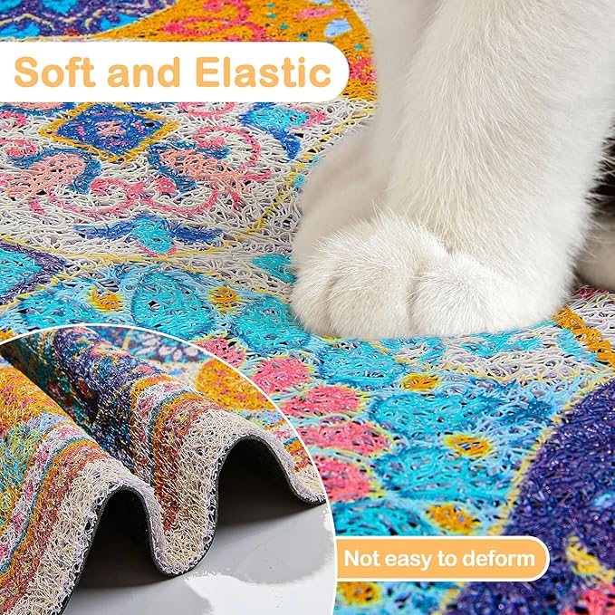 Glittme Cat Litter Mat with Non-Slip Bottom Litter Box Mat 24"X15" Litter Trapping Mat Easy to Clean Washable Cat Food Mat for Kitty,S