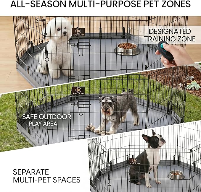 PJYuCien Dog Playpen with Bottom Pad - Metal Foldable Exercise Pen, 8 Panels 30" H x 24" W Indoor Outdoor Pet Fence Puppy Crate Kennel, Gray