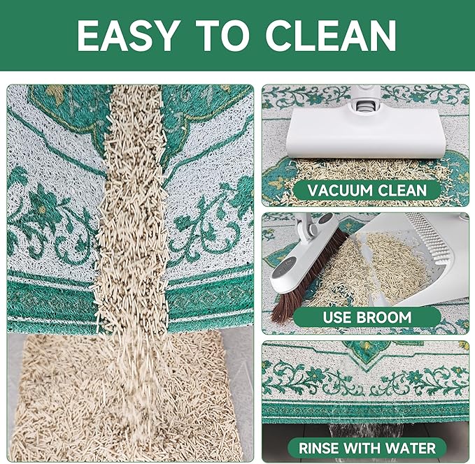 Cat Litter Mat, 24" x 16" Litter Box mat, Traps 100% Litter, Non-Slip Kitty Litter Trapping mats, Small Cute Litter mat, Easy Clean for Scatter Control, Bohe cat Food mat, Urine Waterproof