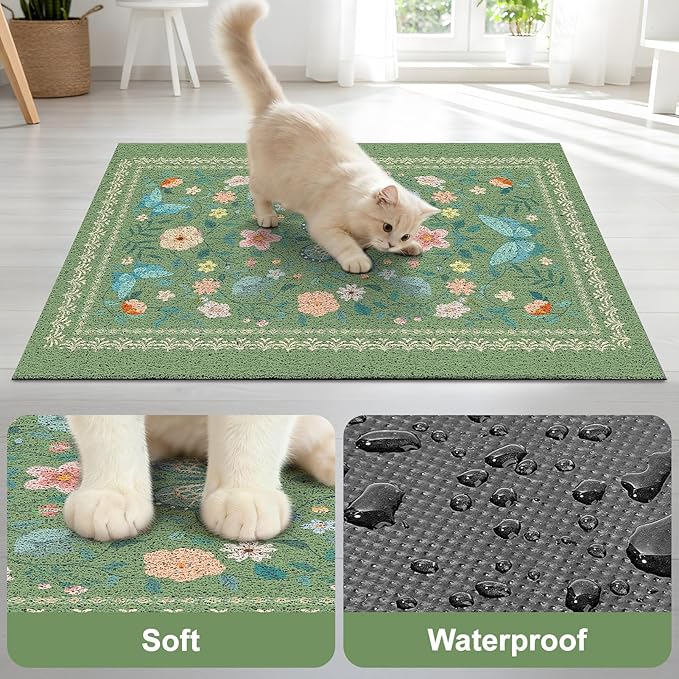 Unicorn Catcher 40x30 inches Cat Litter Mat Non-Slip Bottom Litter Box Mat Urine-Proof Soft Litter Mat for Cats Waterproof Pads Protects Floors Cat Mat for Litter Box