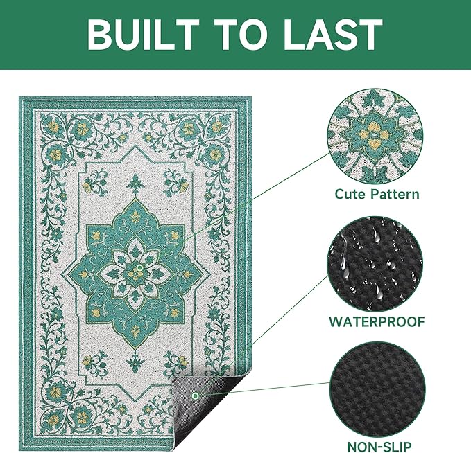 Cat Litter Mat, 24" x 16" Litter Box mat, Traps 100% Litter, Non-Slip Kitty Litter Trapping mats, Small Cute Litter mat, Easy Clean for Scatter Control, Bohe cat Food mat, Urine Waterproof