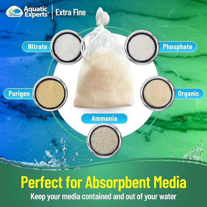 Aquatic Experts Extra Fine Aquarium Media Bag, Durable Drawstring Bags for Fish Tank Filters, 150 Micron Mesh (Extra Fine, 3"x 8" - 4 Pack)