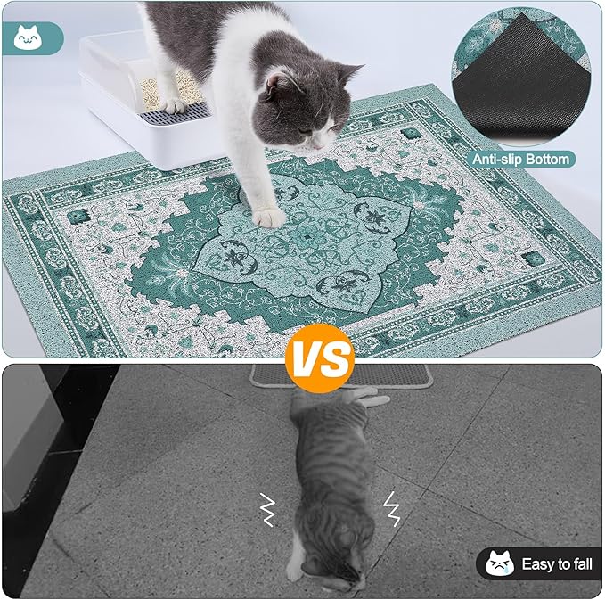 Glittme Cat Litter Mat with Non-Slip Bottom Litter Box Mat 40"X30" Litter Trapping Mat Easy to Clean Washable Cat Food Mat for Kitty,XL