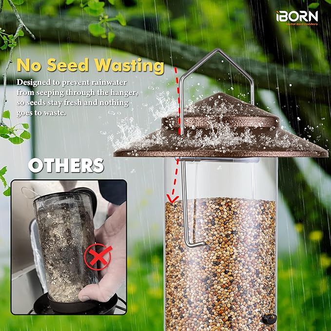 iBorn Bird Feeder Metal Squirrel Chew Proof Bird Feeders for Outdoors Hanging Outside for Cardinal, Holds 1.5LB Seed with 3 Perchs, Brushed Coffee (Seed is not Included)