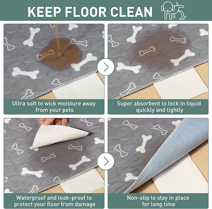Eterish Reusable Washable Pee Pads for Dogs Large/Extra Large 31'' x 36'' 4 Pack, Absorbent Pet Puppy Dog Training Pads Non-Slip, Waterproof Whelping Potty Pads for Dogs Leak-Proof