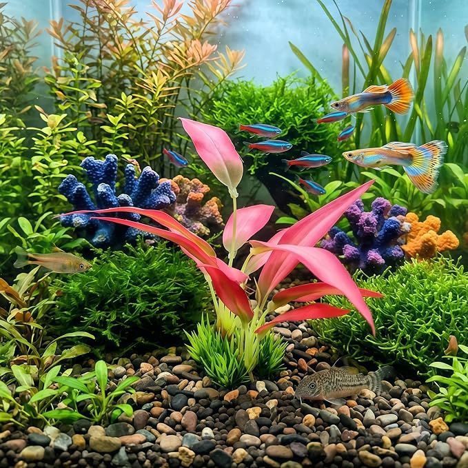 2 Pack Silk Aquarium Plants, 8 Inch Fish Tank Decor | Artificial Fish Tank Plants, Stable Rock Base, Soft Fabric Leaves, For Betta, Goldfish, Tropical Freshwater Aquariums