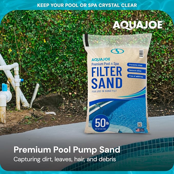 Aqua Joe Premium Pool & Spa Filter Sand, 50 Lb Bag, FLTSAND50 | Natural Silica, Above Ground & Inground Swimming Pool System Accessory - Care, Cleaning & Maintenance