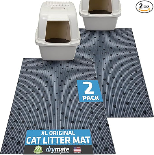 Drymate Cat Litter Box Mat, Litter Trapping Mat, Waterproof, Urine-Proof, Absorbent, Machine Washable, Soft on Paws, Contains Mess, Protects Floors, Kitten Supplies, Dark Grey, 28x36 XL, 2-Pack