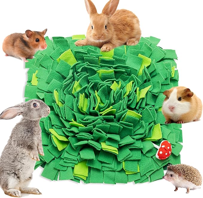Rabbit Foraging Mat, Interactive Bunny Foraging Toy Indoor, Soft Pet Feeding Mat Toy Also for Hedgehog, Guinea Pig, Hamster, Chinchilla, Kitten, Puppy, Small Animals