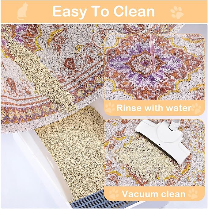 Glittme Cat Litter Mat with Non-Slip Bottom Litter Box Mat 40"X30" Litter Trapping Mat Easy to Clean Washable Cat Food Mat for Kitty,XL