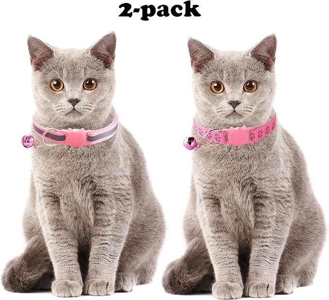 Green Cat Collars with Bells, [2 Pack] Break Away Cat Collar with Bells, Reflective Kitten Collar Breakaway for Boy Pet Cats Kitty