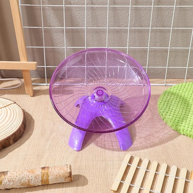 Silent Hamster Wheel Large Flying Saucer Exercise Wheel for Gerbils and Hedgehogs with Violet Color, Quiet Small Animal Running and Cage Accessory