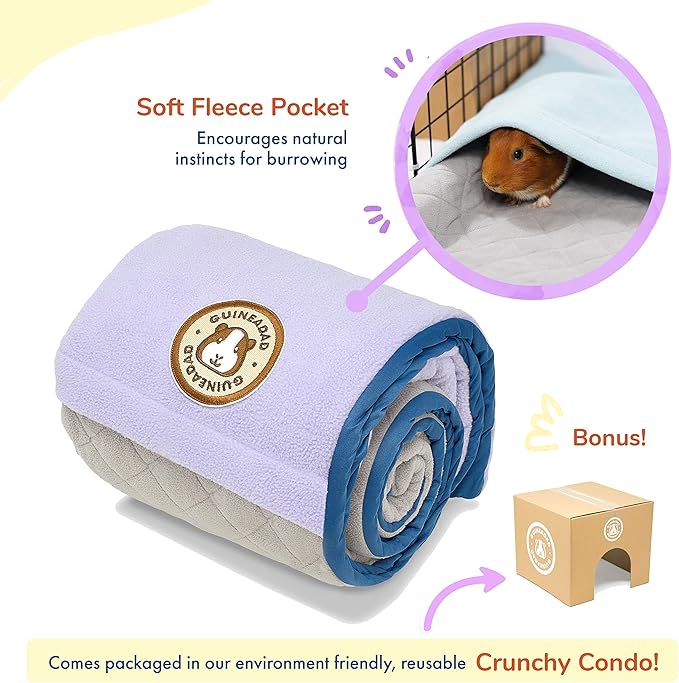 GuineaDad Original Reusable Cage Liner – Ultra-Soft Fleece Bedding with Burrowing Pocket – Extra Absorbent Core & Waterproof Bottom – Fits Midwest Guinea Pig Cage – Small Animal Supplies