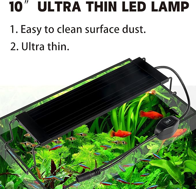 WaterRebirth Ultra-Slim Full Spectrum LED Aquarium Light with Adjustable Brackets,500LM 12W for 12Inch to 18Inch Fish Tank Lighting Fresh Water