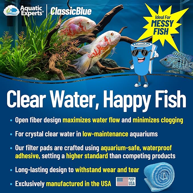 Aquatic Experts Classic Bonded Aquarium Filter Pad -24 Inches by 72 Inches by .75 Inch - Blue and White Aquarium Filter Media Roll Bulk Can Be Cut to Fit Most Filters, Made in USA (24" x 72")