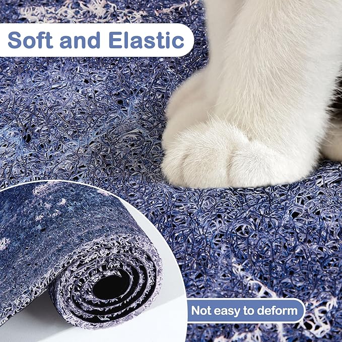 Glittme Cat Litter Mat with Non-Slip Bottom Litter Box Mat 33"X22" Litter Trapping Mat Easy to Clean Washable Cat Food Mat for Kitty,L