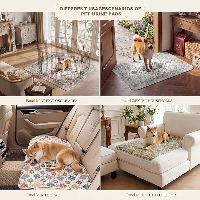 Washable Pee Pads for Dogs,Great Urine Absorbent Reusable Puppy Training Pads,Waterproof,Leak-Proof & Non-Slip Potty Pads for Whelping,Crate，Playpen，Bed.(Colorful Day, 24" x36" )
