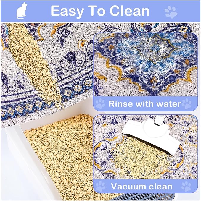Glittme Cat Litter Mat with Non-Slip Bottom Litter Box Mat 24"x15" Litter Trapping Mat Easy to Clean Washable Cat Food Mat for Kitty,S
