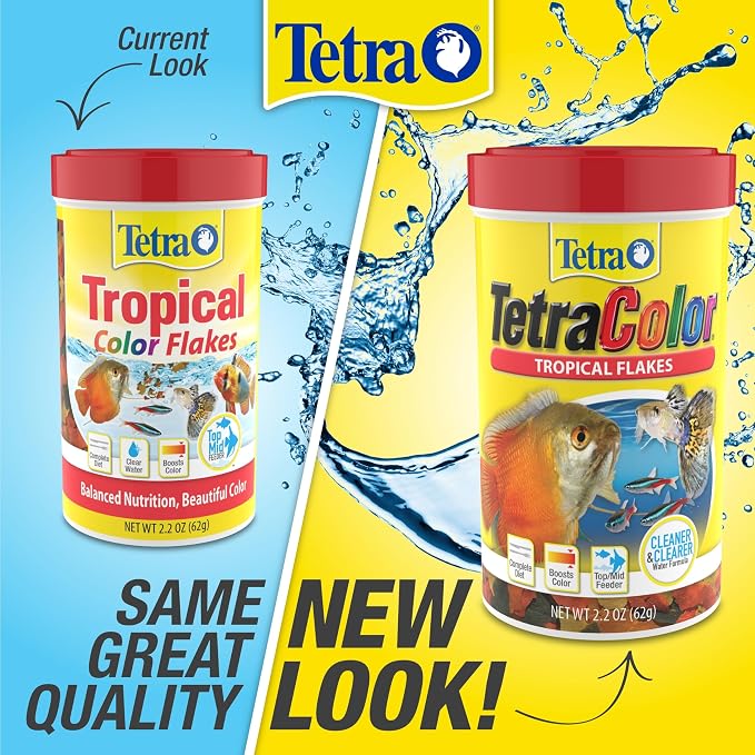Tetra TetraColor Tropical Flakes Color Boosting Fish Food, 2.2 oz | For Mid & Bottom-Feeding Tropical Fish, Supports Immune System & Reduces Stress, Clean & Clear Water Formula, Feed Daily