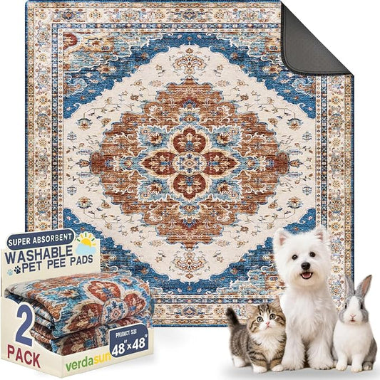 Washable Pee Pads for Dogs, Reusable Puppy Potty Training Pads, Ultra-Absorbent Thick Waterproof Leak-Proof Non-Slip Pads & Mat for Crate, Playpen, Floor, Whelping & Housebreaking , 2 Pack 48"x48"