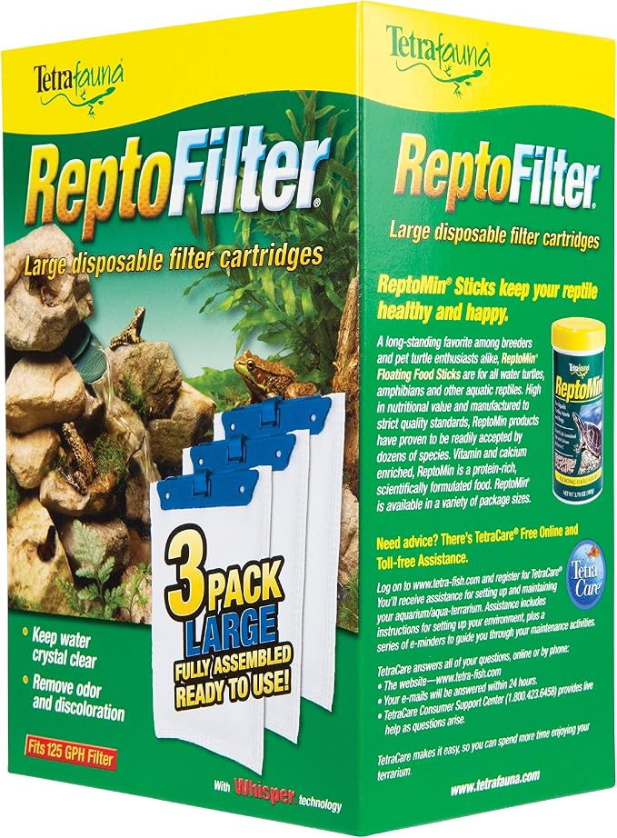 Tetra ReptoFilter Large Filter Cartridges for Terrariums, 3 Count | Fits TetraFauna 50 gal ReptoFilter, Helps Remove Debris, Waste & Odors, Replace Cartridge Every 4 Weeks