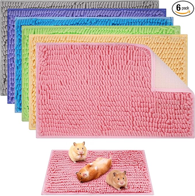 6 Pcs Guinea Pig Cage Liner, 20x12 Inch Washable Fleece Bedding Mats & Reusable Pee Pads for Rabbits and Small Animals (Multiple Colors)