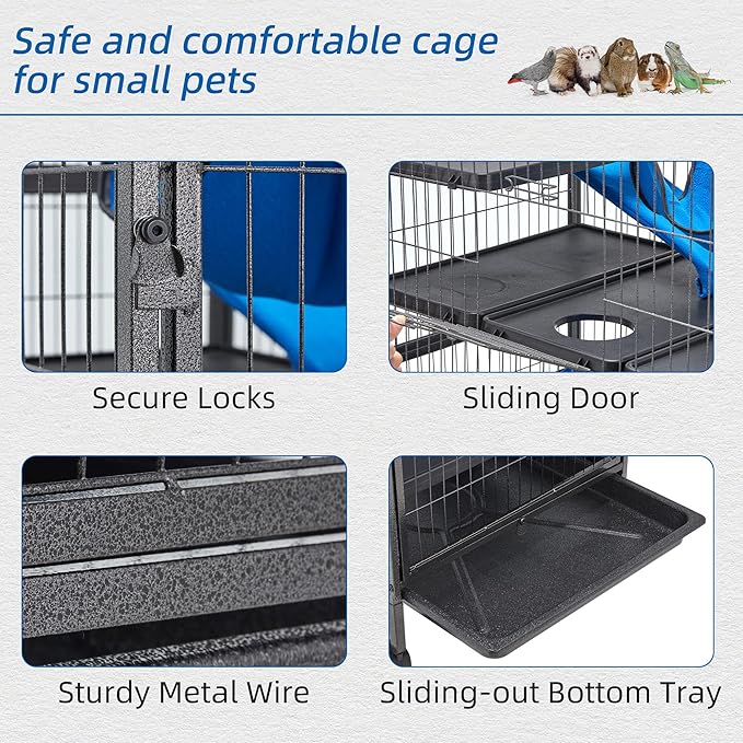 HABUTWAY 50''H Metal Small Animal Cages, Rolling Chinchilla Cage with Removable Ramps, Lagre Cage for Chinchillas/Guinea Pigs/Rabbit, Ferret Cages with Hammock & 5 Tiers, Black