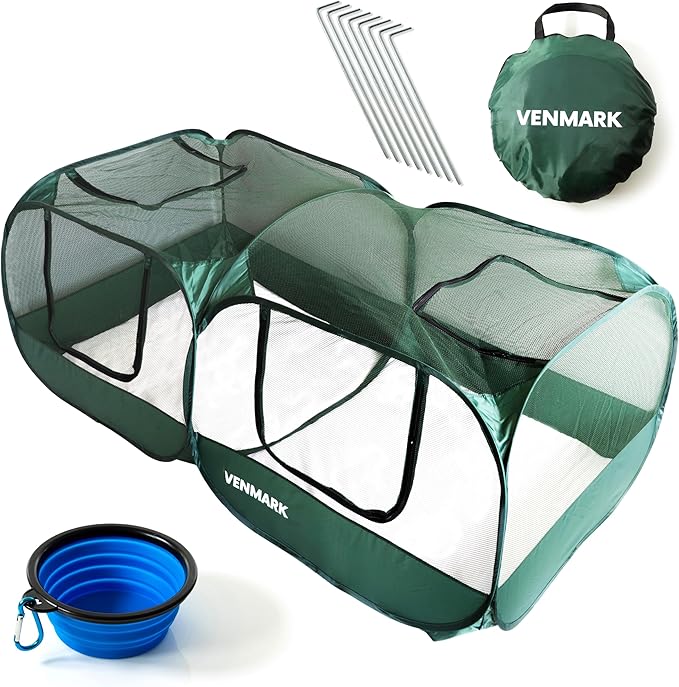 Portable Chicken Coop - Small Animal Playpen and Pop Up Chicken Coop Run - Transparent Breathable Mesh Net and Foldable - Complete with Collapsible Food/Water Bowl