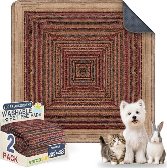 Washable Pee Pads for Dogs, Reusable Puppy Potty Training Pads, Ultra-Absorbent Thick Waterproof Leak-Proof Non-Slip Pads & Mat for Crate, Playpen, Floor, Whelping & Housebreaking , 2 Pack 48"x48"