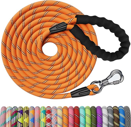 NTR Heavy Duty Large Dog Leash, 30FT Reflective with Swivel Lockable Hook and Comfortable Padded Handle, Puppy Leash for Walking, Hunting, Camping, Backyard for Small Medium and Large Dogs