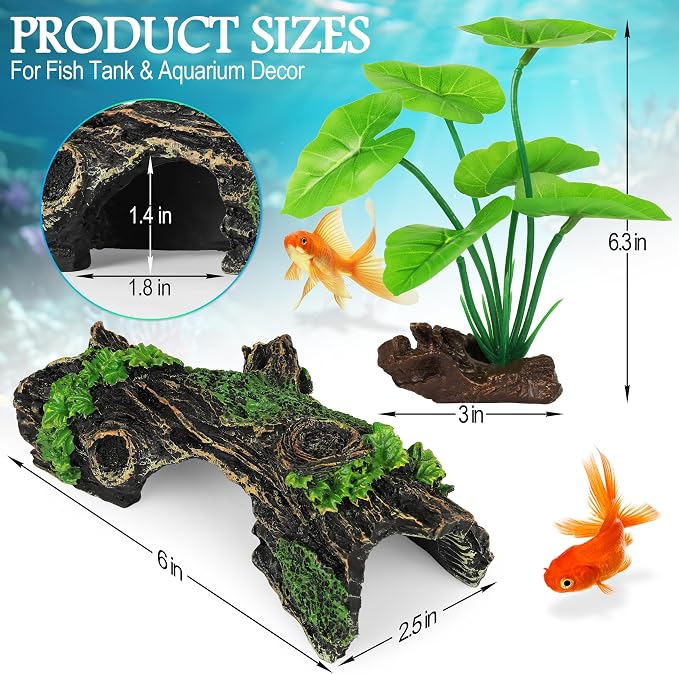 MyLifeUNIT Fish Tank Decor, Silk Aquarium Plants and Hollow Tree Trunk Decor for Betta, Goldfish, Turtle, Reptile Decoration