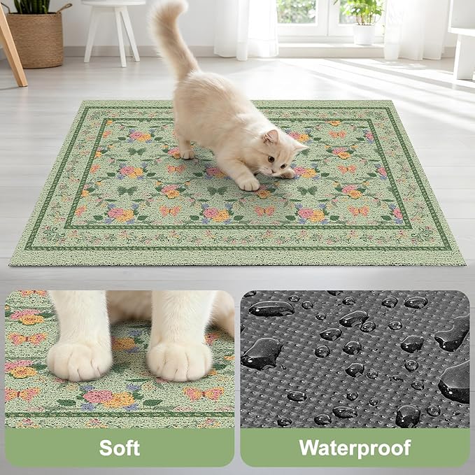Unicorn Catcher 33x22 inches Cat Litter Mat Non-Slip Bottom Litter Box Mat Urine-Proof Soft Litter Mat for Cats Waterproof Pads Protects Floors Cat Mat for Litter Box