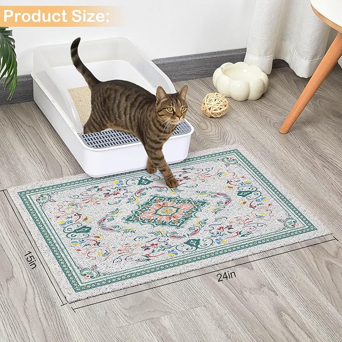 Glittme Cat Litter Mat with Non-Slip Bottom Litter Box Mat 24"X15" Litter Trapping Mat Easy to Clean Washable Cat Food Mat for Kitty,S
